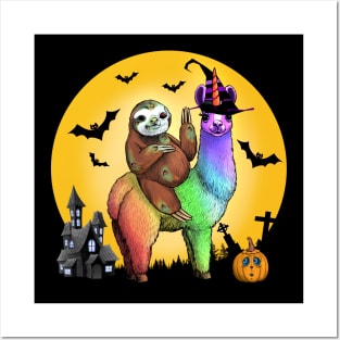 Zombie Sloth Riding Llama Unicorn Witch Posters and Art